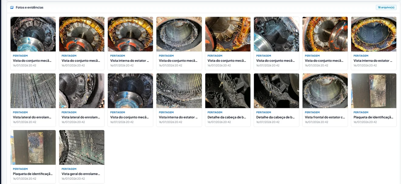 Galeria de fotos técnicas e evidências de manutenção no MotorAccomp